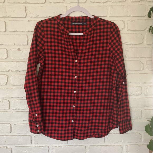 Calvin Klein Jeans Tops - Calvin Klein Jeans Button Down Red Black Plaid Shirt Top Women’s Small